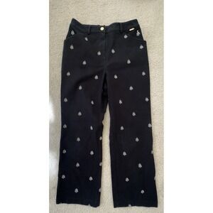 St. John Sport Marie Black Embroidered Honey Bee High Rise Pants Sz 6